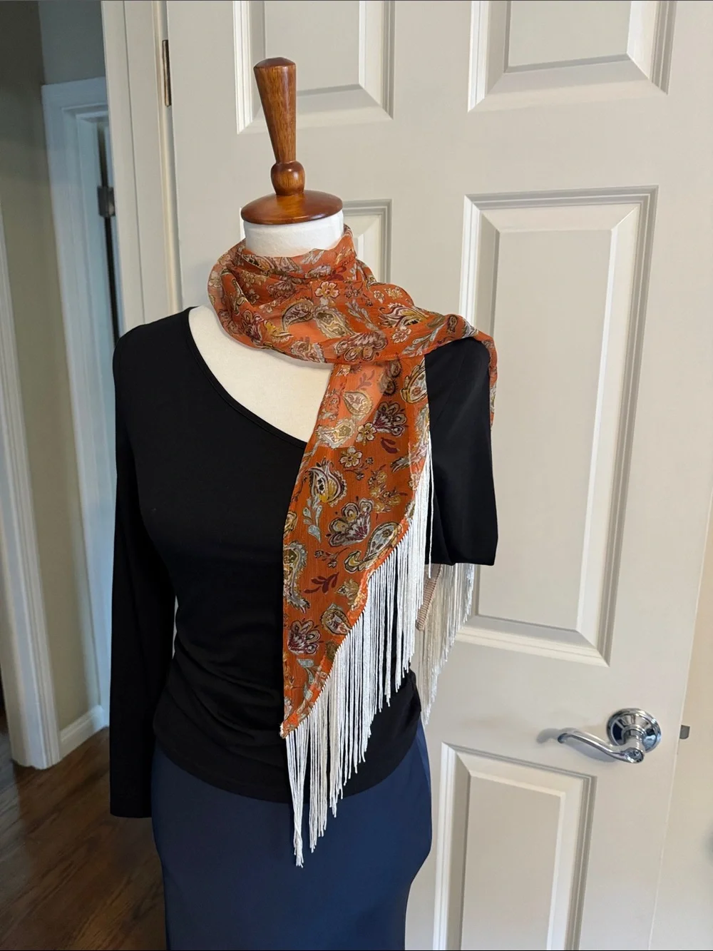 Chan Luu Orange Paisley Fringe Scarf - Never worn
